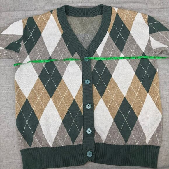 Unbranded Argyle‎ Pattern Cardigan Sweater Green Tan Viscose Nylon Size Large - Picture 5 of 10